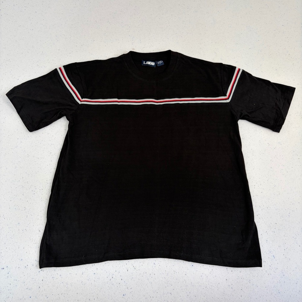 Striped Chest Retro Tee Black Red Vintage Streetwear Short Sleeve Skater Mens S‎